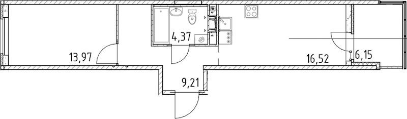1-комнатная квартира 44.07 м², 12/17 эт., ЖК «Город Первых»